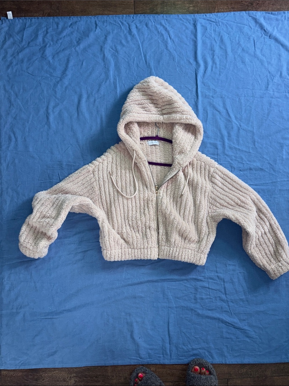 Love Poem Cozy cropped cream color Hooded Zip-Up Jacket in Light soft faux fur